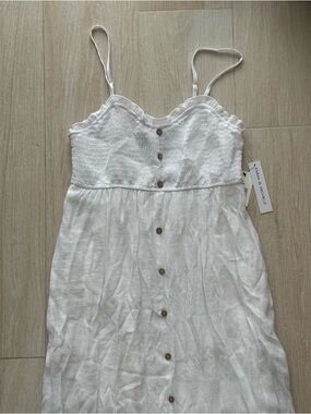 Emma & Michele White Smocked Spaghetti Strap Linen Dress